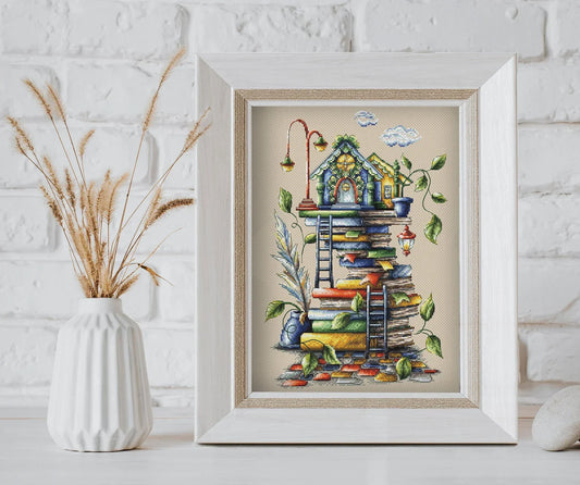 Reading Hut Book Pattern PDF Cross Stitch Fantasy Embroidery Lkacross Instant Digital Download