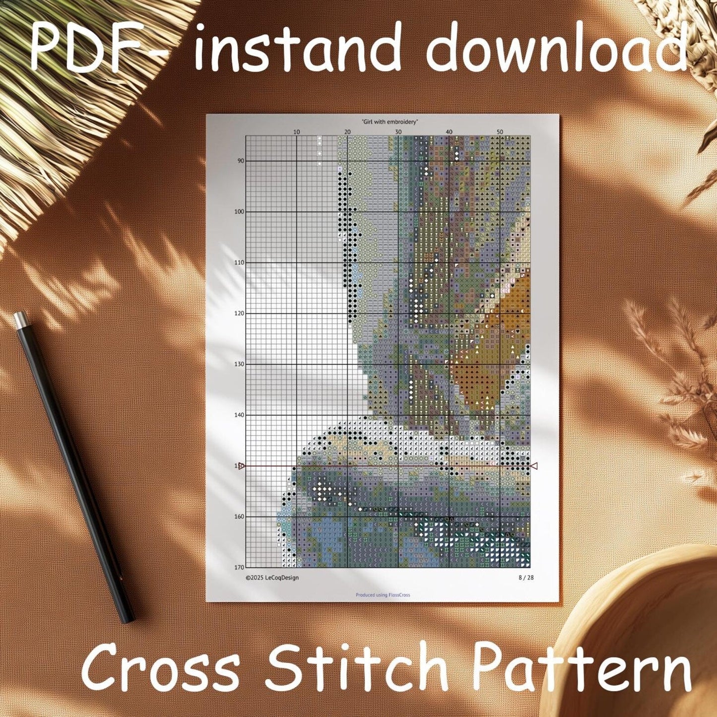 Embroidery Girl Cross Stitch Pattern: "GIRL EMBROIDERY PDF" Sewing machine cross pattern Punto de cruz Modern Cross stitch pattern