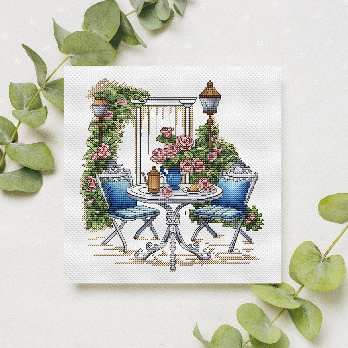 Garden Pattern for Cross Stitch PDF, Rose Counted Cross Stitch, Green Garden Embroidery PDF Digital File Instant Download