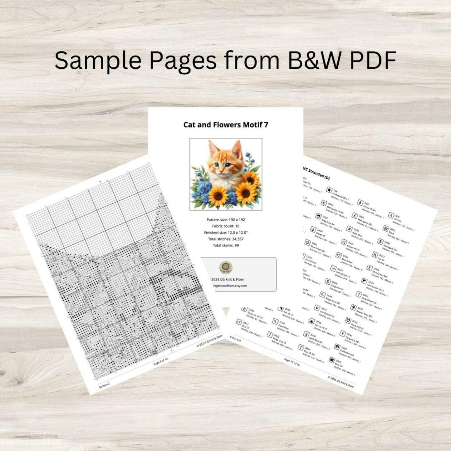 Tiger Cat and Sunflowers Cross Stitch Pattern PDF – Floral Feline Embroidery Chart – Romantic Cat Lover Needlepoint Design