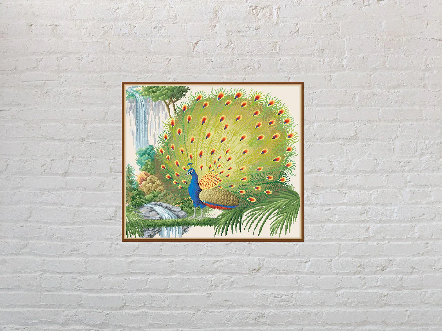 Cross stitch pattern Peacock, bird cross stitch, nature embroidery, vintage cross stitch, digital PDF file, printable cross stitch,waterfall