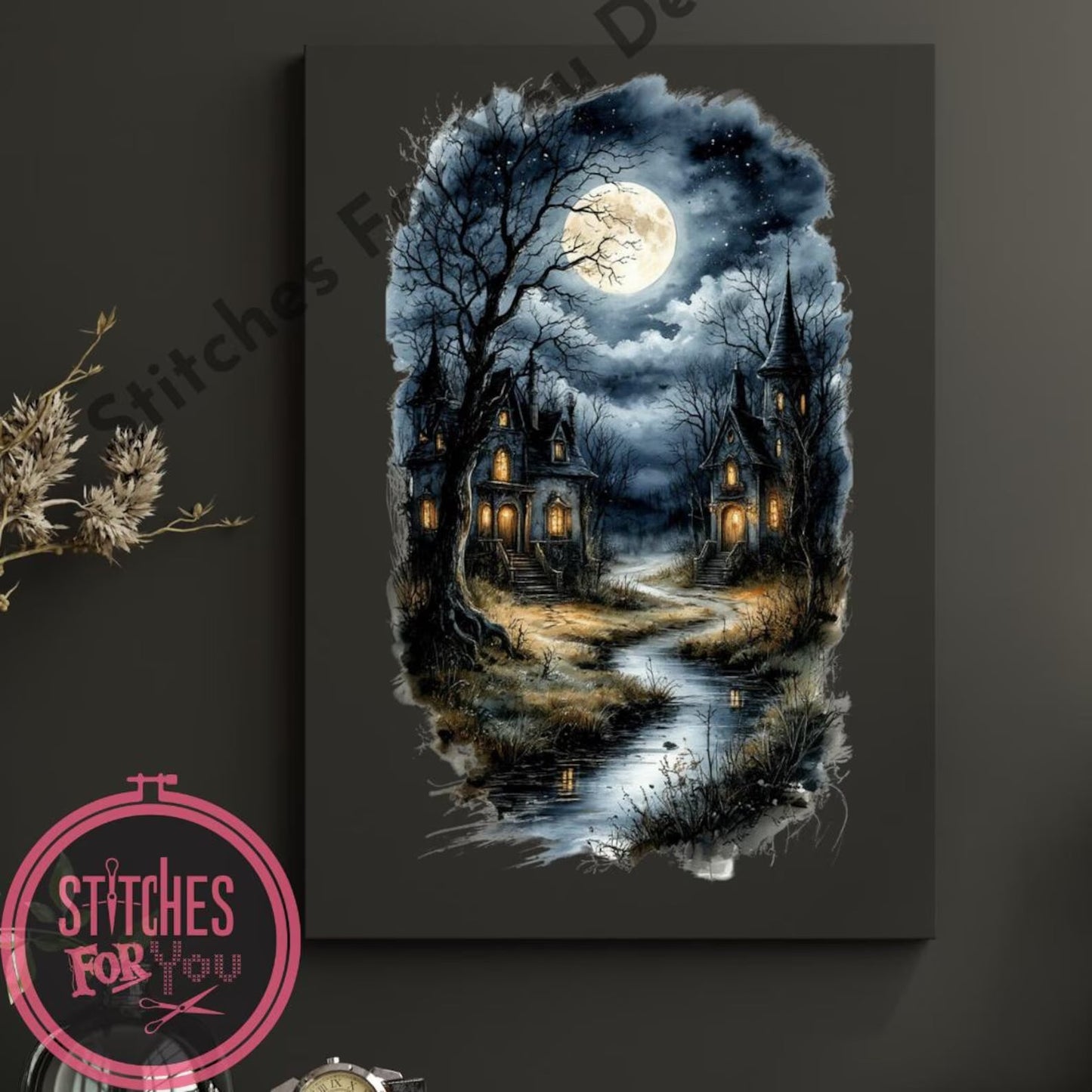 Haunted Haven- Counted Cross Stitch Patterns - Printable Chart PDF Format Needlework Embroidery Crafts DIY DMC color