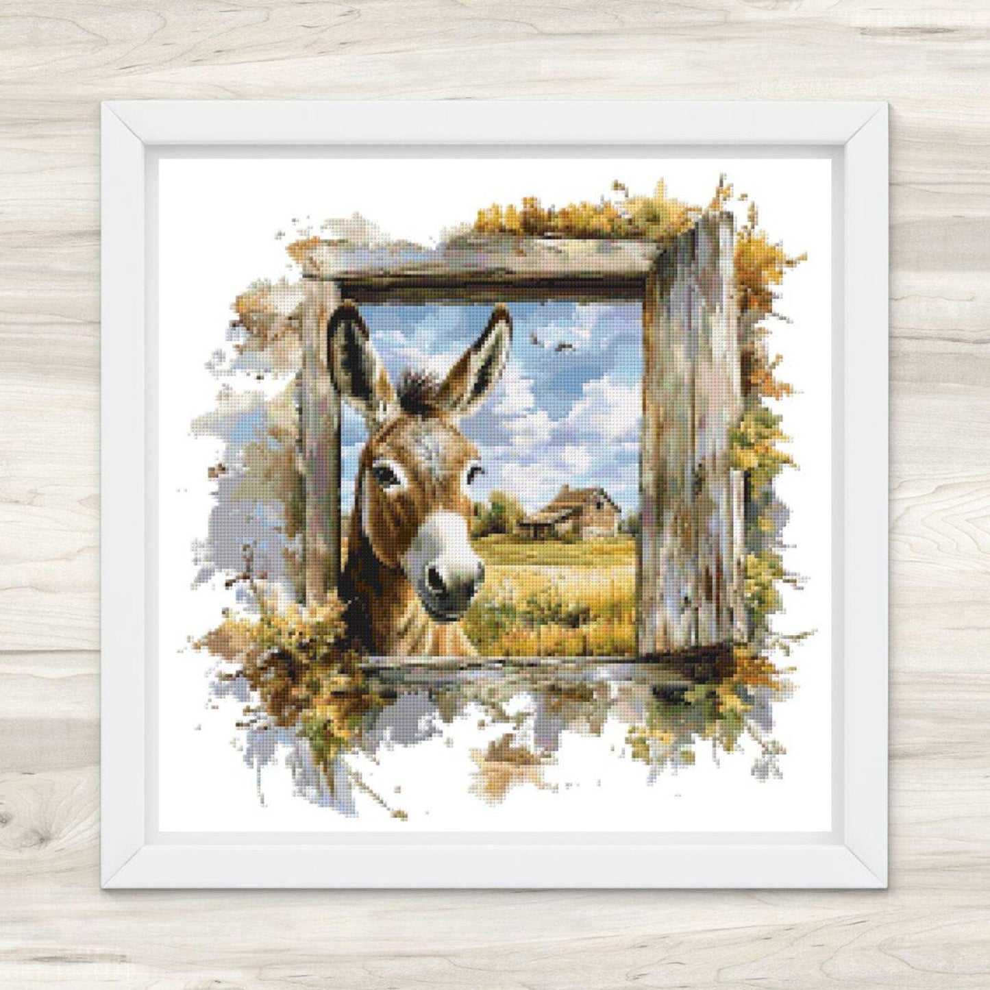 Cross Stitch Pattern: Farm Window Donkey - PDF Instant Download