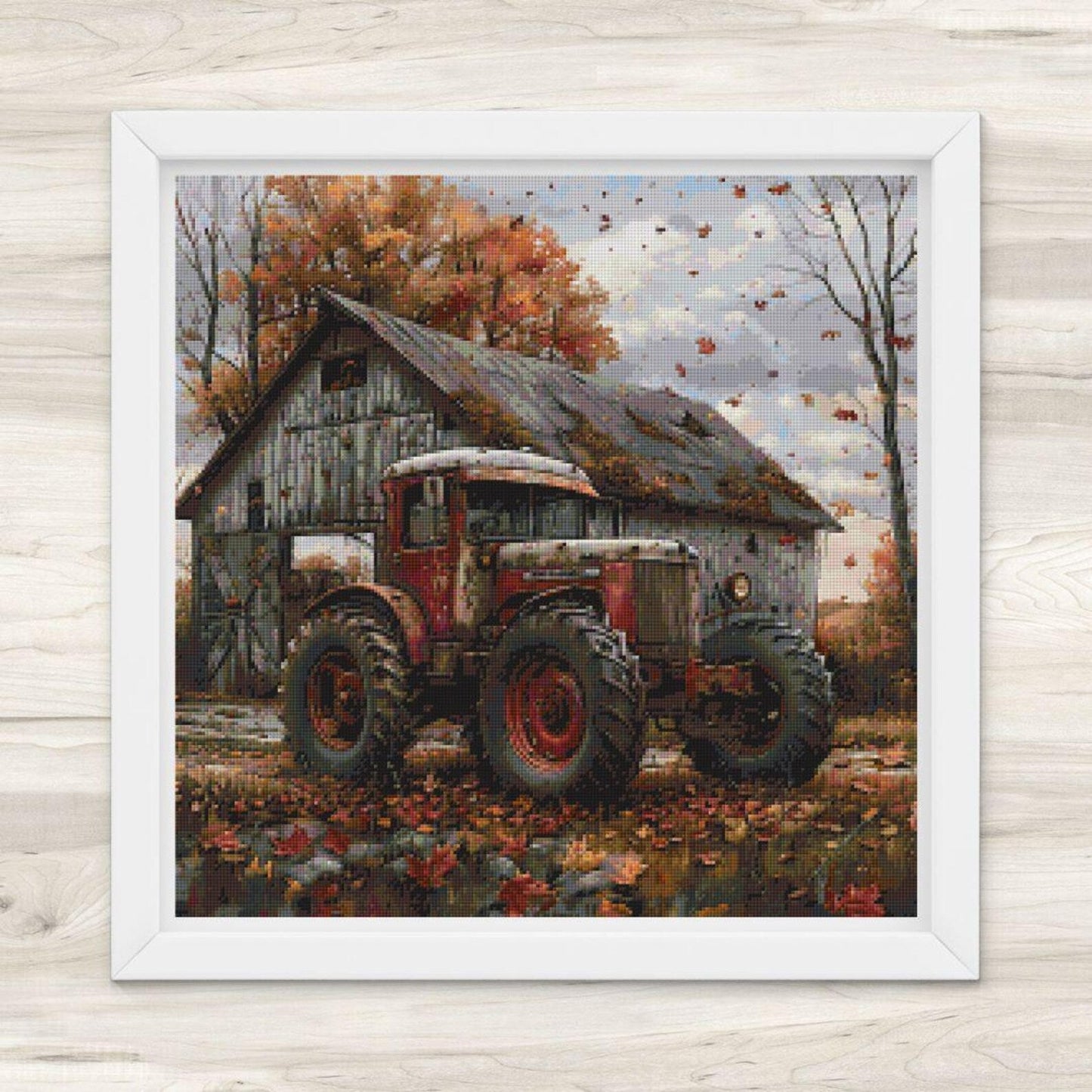 Cross Stitch Pattern: Autumn Barn and Tractor Motif 1 - PDF Instant Download