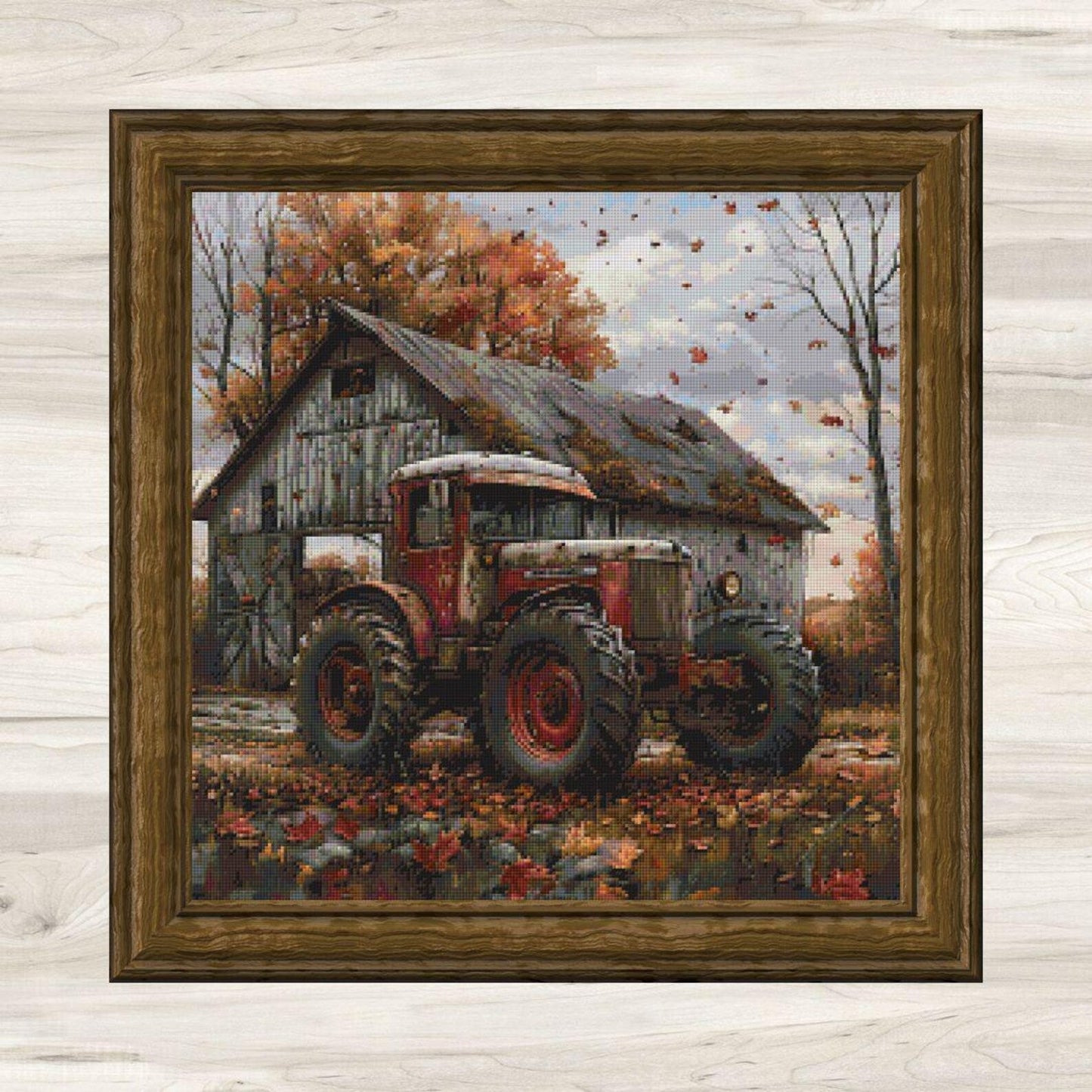 Cross Stitch Pattern: Autumn Barn and Tractor Motif 1 - PDF Instant Download