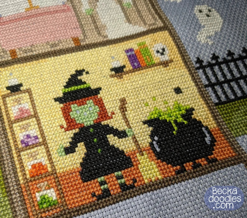 Haunted House Cross Stitch Pattern, Halloween Home Decor (Printable/Digital Pattern) Instant Download