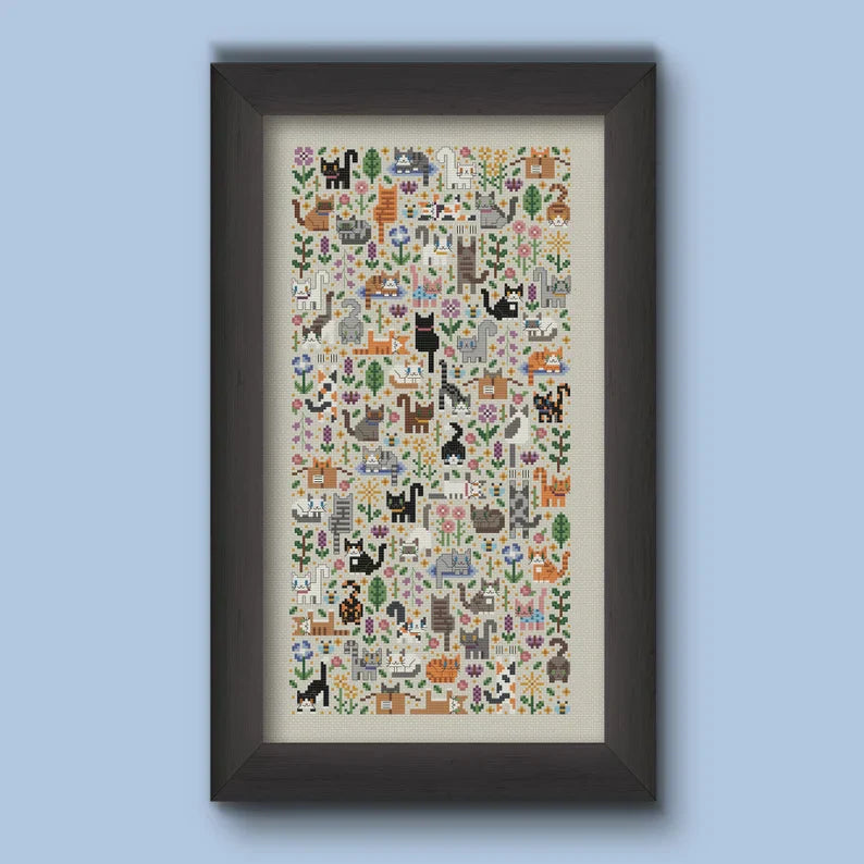 Cat Garden Cross Stitch Pattern, Cute Kitties PDF Chart (Digital Download)