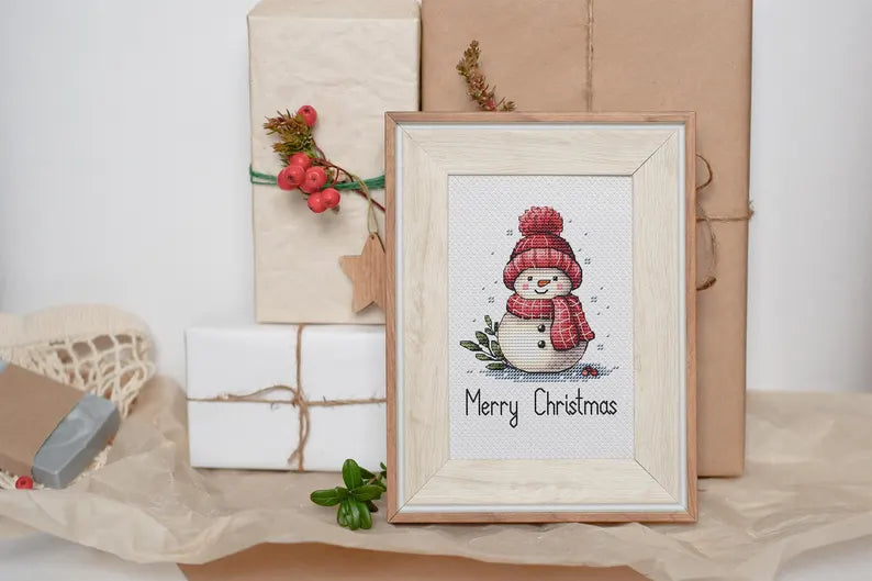 Snowman Cross Stitch Pattern for Christmas, Festive Winter Decor Needlepoint PDF