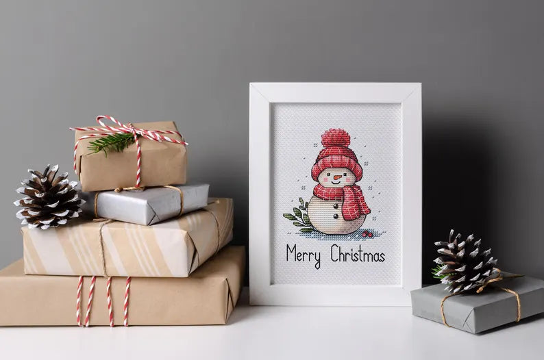 Snowman Cross Stitch Pattern for Christmas, Festive Winter Decor Needlepoint PDF