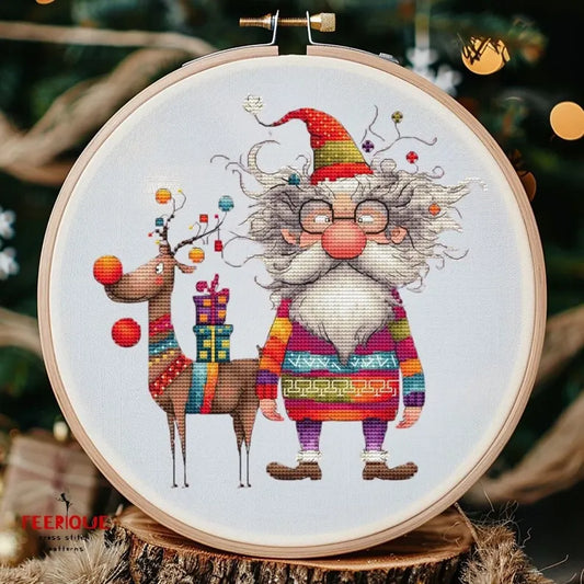 Festive Christmas Cross Stitch Pattern: Santa Claus and Reindeer Delight, digital Saga, PDF, funny grandfather frost, humorous reindeer
