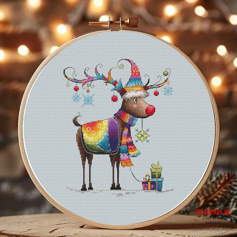 Set of 3 Humorous Christmas Cross Stitch Patterns - Santa, Reindeer, & Christmas Tree, Funny Grandfather Frost, Reindeer, Digital PDF Chart
