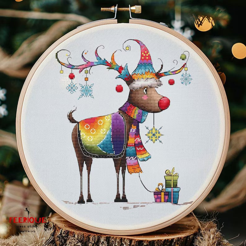 Set of 3 Humorous Christmas Cross Stitch Patterns - Santa, Reindeer, & Christmas Tree, Funny Grandfather Frost, Reindeer, Digital PDF Chart