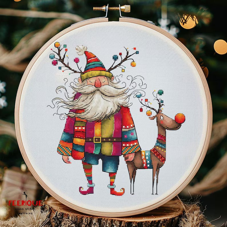 Set of 3 Humorous Christmas Cross Stitch Patterns - Santa, Reindeer, & Christmas Tree, Funny Grandfather Frost, Reindeer, Digital PDF Chart
