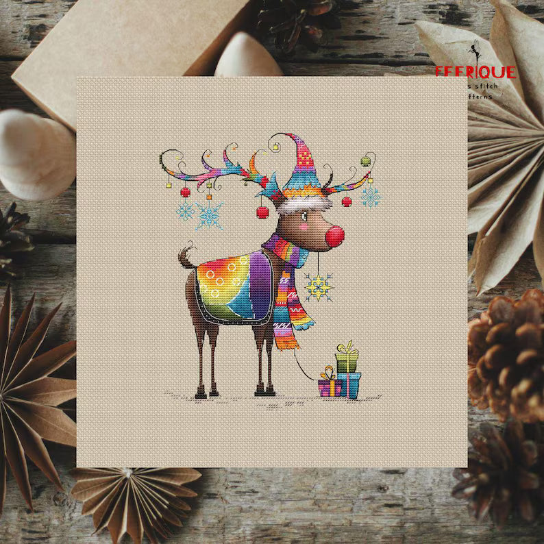 Set of 3 Humorous Christmas Cross Stitch Patterns - Santa, Reindeer, & Christmas Tree, Funny Grandfather Frost, Reindeer, Digital PDF Chart