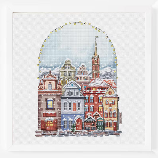 Christmas Houses Cross Stitch Pattern Victorian Winter House City X-mas Scene Art Counted Snow Town Cozy Printable PDF Instant Download