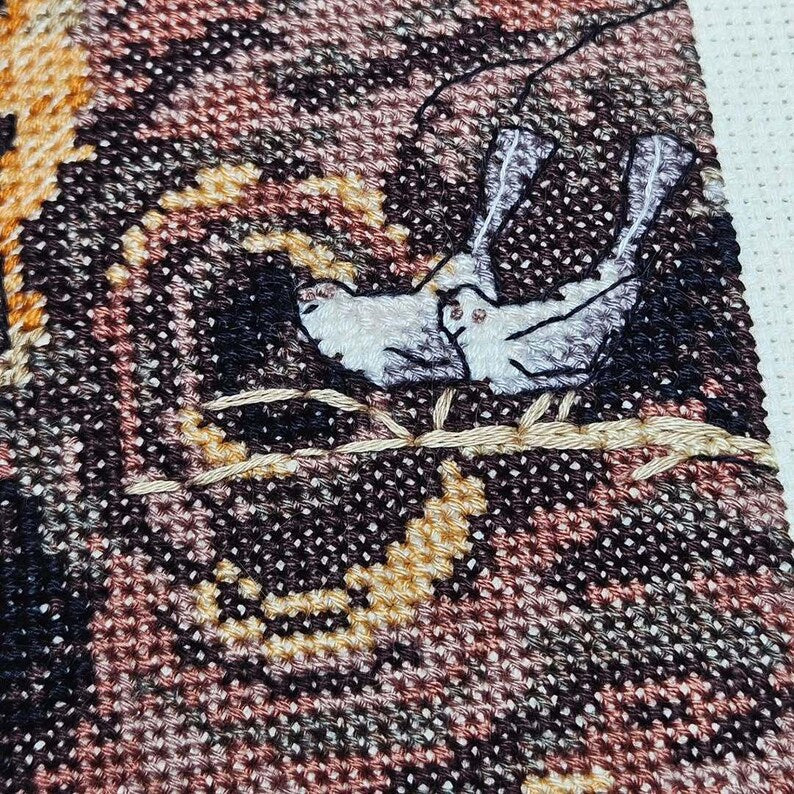 Cross Stitch Pattern Too Tired (Too pooped), Instant Download PDF + XSD Saga, Animal Design, Sleeping cat on a branch, Instant Download Instant Download