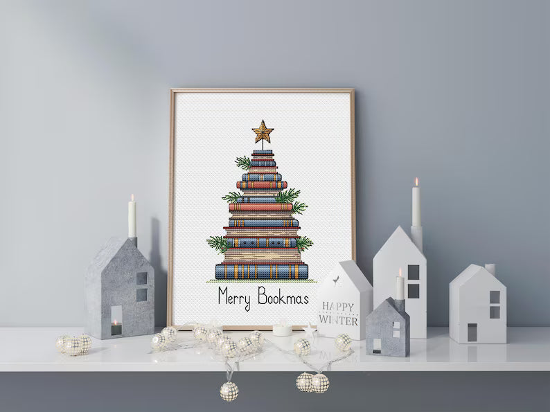 Christmas Tree of Books Cross Stitch Pattern PDF Instant Download Digital File Embroidery
