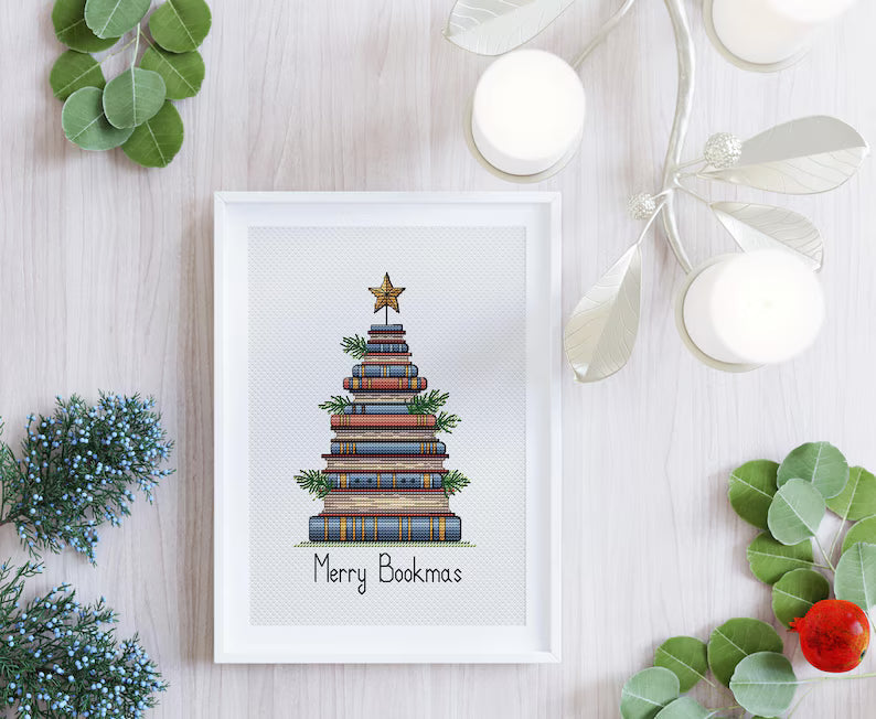 Christmas Tree of Books Cross Stitch Pattern PDF Instant Download Digital File Embroidery