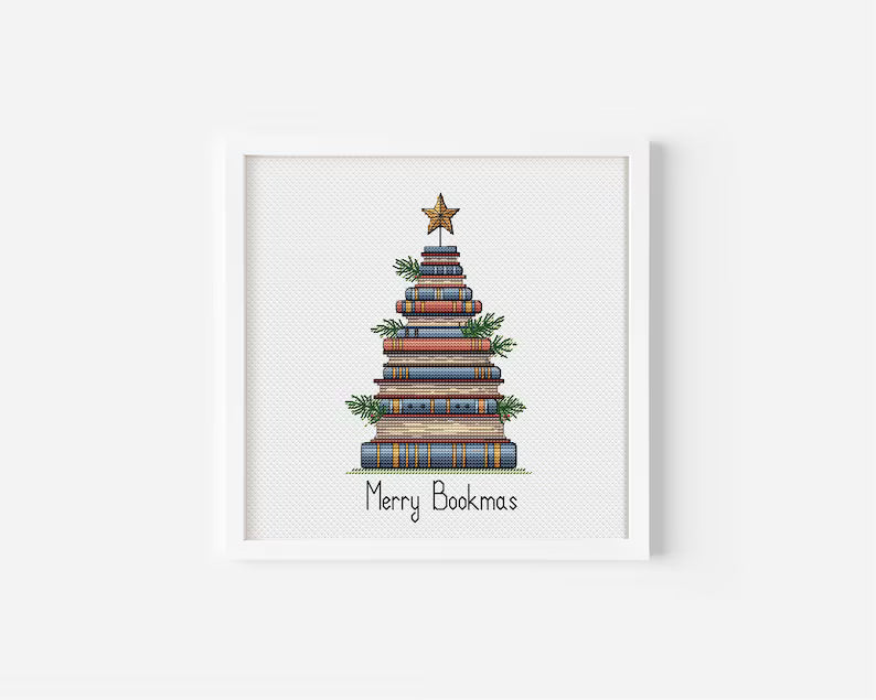 Christmas Tree of Books Cross Stitch Pattern PDF Instant Download Digital File Embroidery