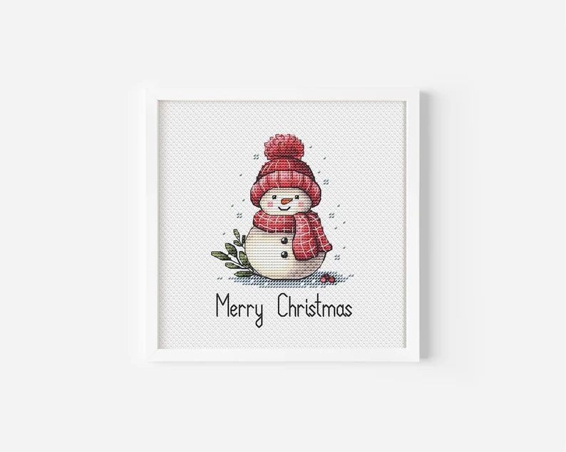 Snowman Cross Stitch Pattern for Christmas, Festive Winter Decor Needlepoint PDF