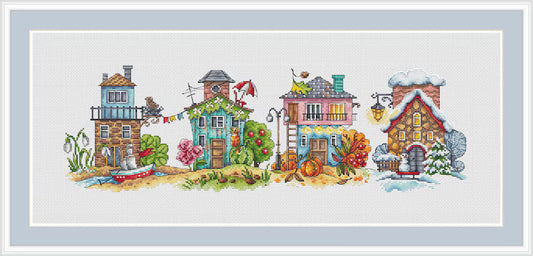 Four Seasons Cross Stitch Pattern, Home Sweet Home Cross Stitch Pattern, Fall Cross Stitch Pattern, Winter Cross Stitch Pattern, PDF Pattern