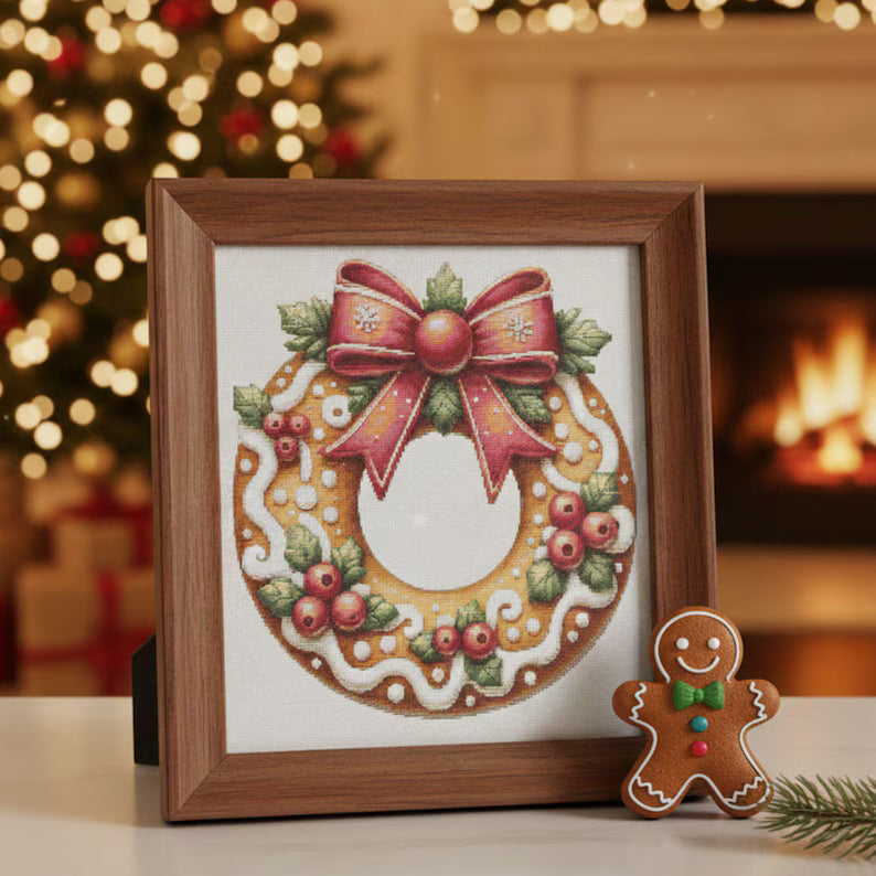 Christmas Gingerbread Wreath Cross Stitch Pattern Christmas Deco Ornament Embroidery Design Digital Download
