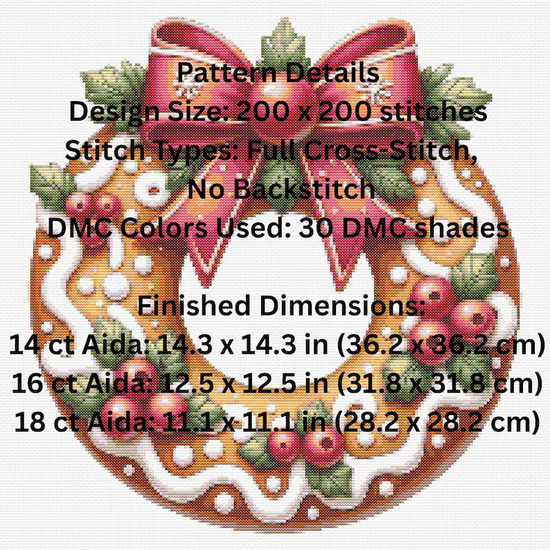 Christmas Gingerbread Wreath Cross Stitch Pattern Christmas Deco Ornament Embroidery Design Digital Download