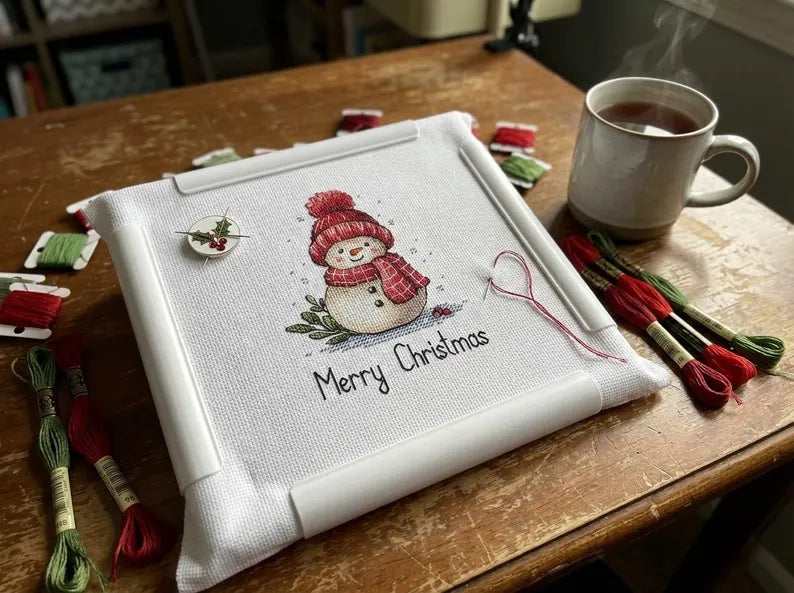 Snowman Cross Stitch Pattern for Christmas, Festive Winter Decor Needlepoint PDF
