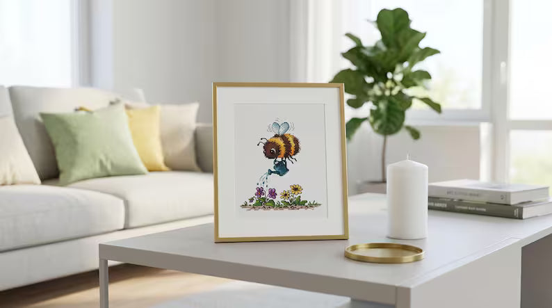 Bee Cross Stitch Pattern PDF Bumblebee Watering Spring Garden Instant Download Digital File