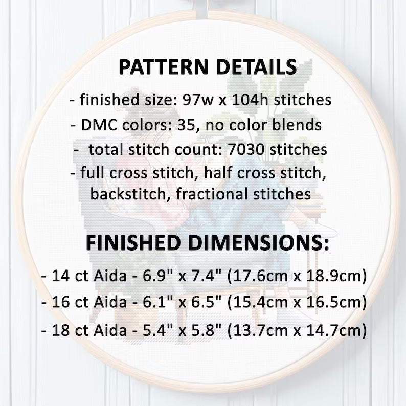 Girl Stitching Cross Stitch Pattern (PDF Digital Download)