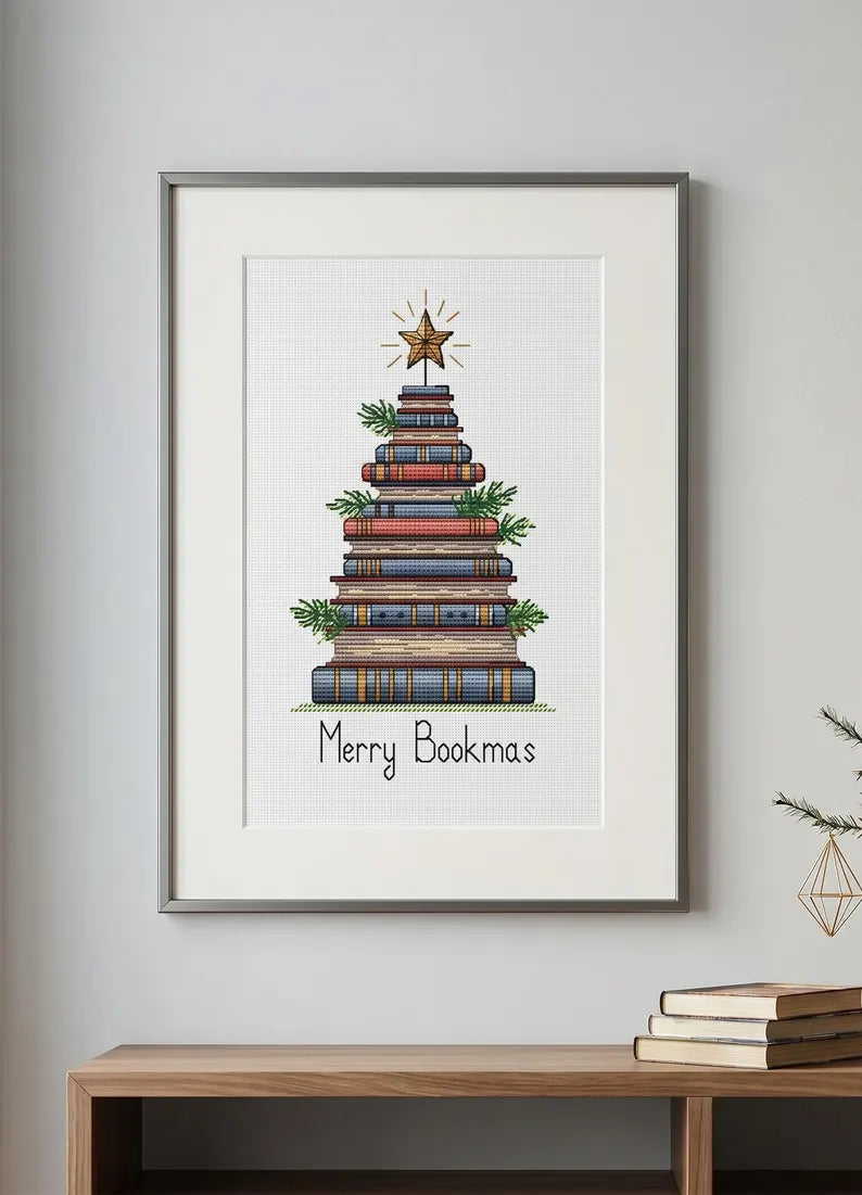 Christmas Tree of Books Cross Stitch Pattern PDF Instant Download Digital File Embroidery