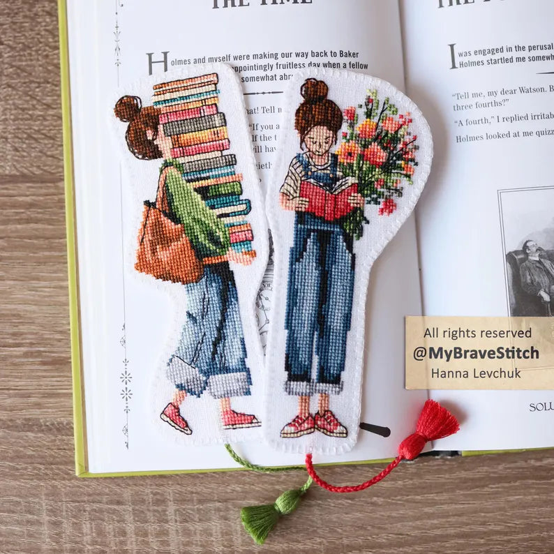 Set of Two Book Lover Bookmark Cross Stitch Pattern, PDF Download